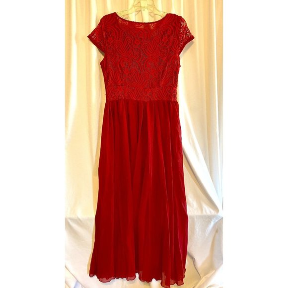 New Light Red Flowing Lace Full Length Dress See Measurements, Not Tag - Picture 2 of 8
